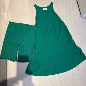 Green Sleeveless Dress and Shorts Set